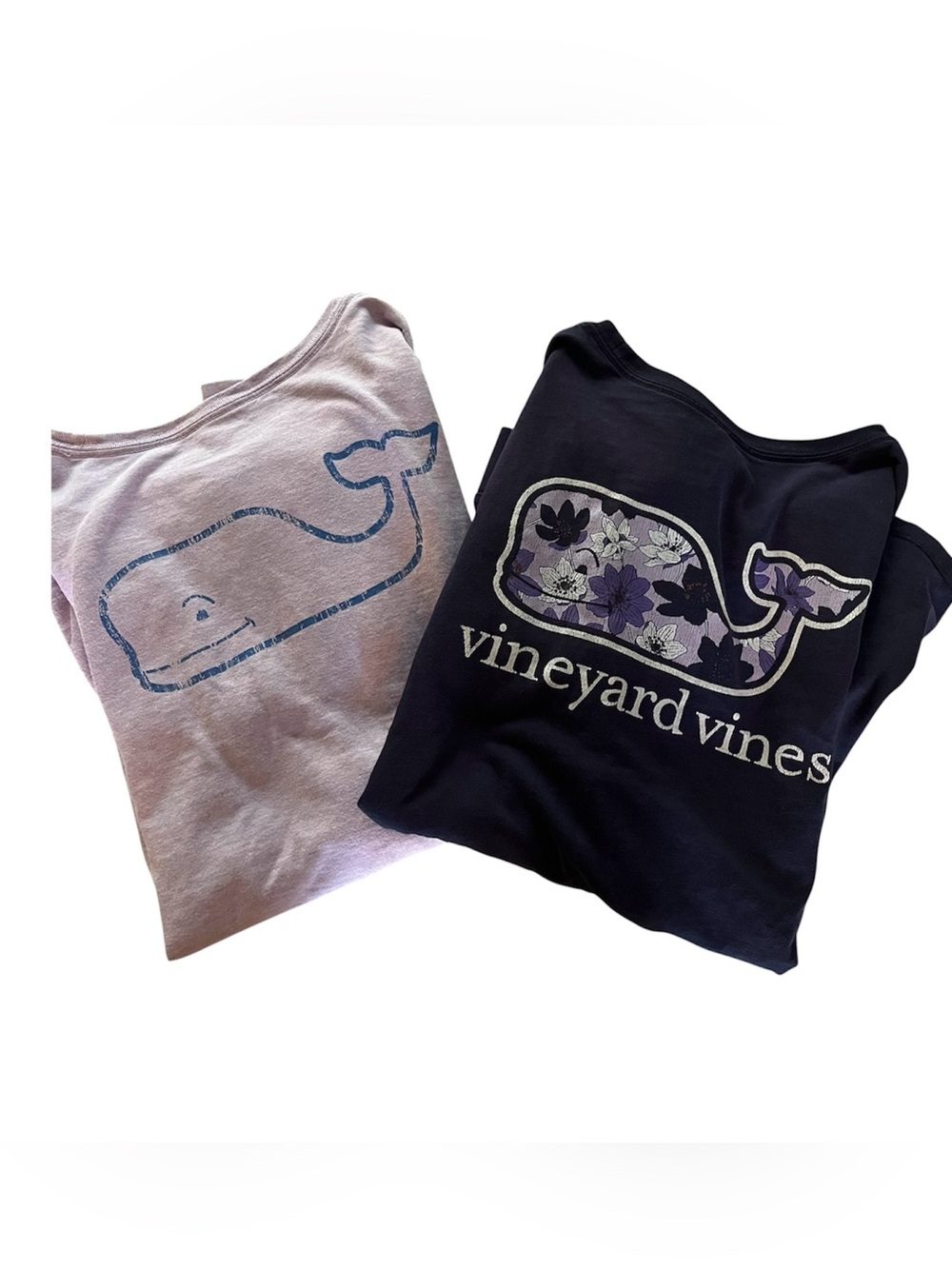 Vineyard Vines Kids XL Whale Long Sleeve Tee Set - Navy & Light Purple